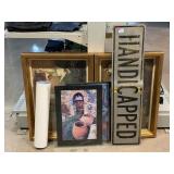 Metal Handicapped Sign, Plexi Glass Wall Art, and