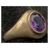 14k Gold Ring W/purple Ruby, Tw 5.4g, Sz 8.5