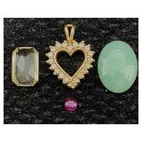10k Gold Heart Pendant, Tw 2g W/gemstones, Sz ¾in