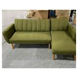 Green sectional couch MCM Style, approx 54x83in