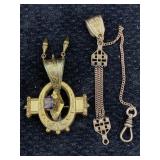 Gold Filled Brooch & Pocket Watch Chain, Tw 9.5g,