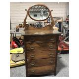 Vtg Wood Tall dresser w/mirror, approx 34x29x69in