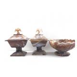 2 Imperial Glass Carmel Slag Glass Eagle Lidded