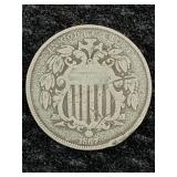 1867 Us Shield 5 Cent Without Rays