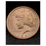 1 Oz Pure Copper, Us Peace Token Design