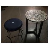 Wood End table and stool, approx 18x22in