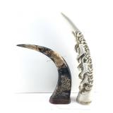 Carved Water Buffalo Horn & Resin Tusk 20in