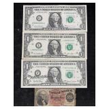 Us 25 Cent Fractional Currency W/3-$1 Dollar &