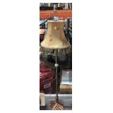 Metal ornate reading lamp w/light brown shade,