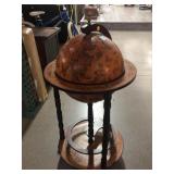 Wood rolling globe bar, approx 17x32in