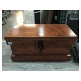 Wood trunk w/vintage metal lock and key, Approx
