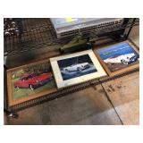 3 Framed Chevy, Corvette & T-Bird prints, approx