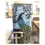 Stained glass Peacock wall art, approx 23x54in