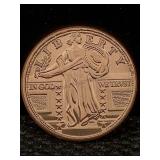 1 Oz Pure Copper, Us Standing Liberty Token Design