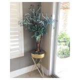 Faux Plant & Mirrored Accent Table. Vase Is