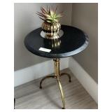 Stone top side table w/metal base, 3-legged and