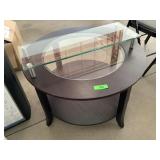 Wood round end table w/glass piece, approx