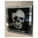 Mirrored Skull framed, approx 23x23in