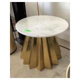 White stone top End table w/gold-colored base,