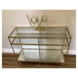 Metal and glass hall table w/love sign, approx