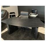Black curved desk w/chair, approx 92in long