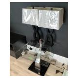Glass end table w/2 table lamps and more,