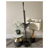 Side table w/table top mirror and floor lamp for