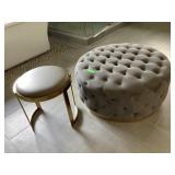 Large grey ottoman w/stool, approx 34in diameter