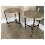 2 Stone top side tables w/metal base, approx
