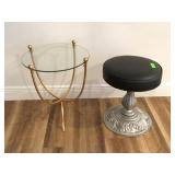 Cast Iron Base Padded Stool and Glass Top Side