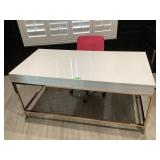 White desk w/metal base & chair, one drawers