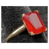 10k Gold Ring W/red Stone, Tw 1.8g, Sz 5