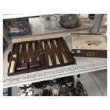 Vintage brown vinyl folding backgammon set and