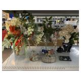 Plastic flower with glass vase and more