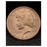 1 Oz Pure Copper, Us Peace Token Design