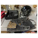 Skirt with corona bottle tops, black helmet and