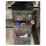 3 drawer plastic storage container full of