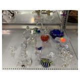 Color and clear crystal glass figurines and blue