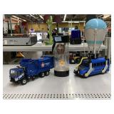 school bus and garbage truck, Cannery beer glass