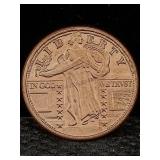 1 Oz Pure Copper, Us Standing Liberty Token Design