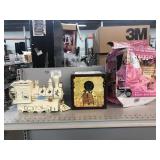 Porcelain train wooden box and pink snuggle