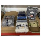 5 Blankets In Bag & Heirlock Clock.