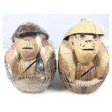 2 Hawaiian Carved Coconut Banks