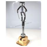 Metal Skier Assemblage Art Sculpture on Wood Base