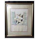 This vintage 1980s abstract mixed media wall art