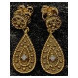 14k Gold Earrings W/white Sapphire, Tw 4.4g Has