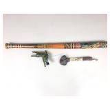 Three items: one is a Mexican hand carved Aztec