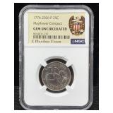 1776-2026 P Mayflower Compact 25c Ngc Gem Unc.