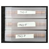 3 Rolls Of Pennies Incl. 1963-p