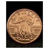 1 Oz Pure Copper, Us Standing Liberty Token Design